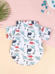 A Non-Stretch, Slim-Fit Summer Pet Shirt In White With A Little Dinosaur Design, Suitable For Kittens And Puppies To Wear At Home Or Outdoors In Spring And Summer (The Product Runs A Bit Small, It's Recommended To Buy 1-2 Sizes Up). - White - View 4