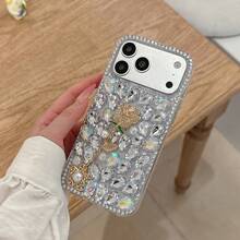 Ốp lưng điện thoại sang trọng đính đá hồng ngọc trai, tương thích với iPhone 17 Pro Max/17 Pro/17, 16 Pro Max/16 Pro/16, 15 Pro Max/15 Pro/15, 14 Pro Max/13/11/12, ốp bảo vệ chống sốc, chắc chắn với đá quý lấp lánh. - trắng - Xem 4