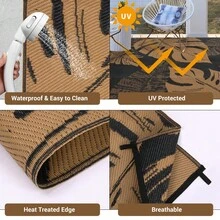 Washable Outdoor Modern Waterproof Print Area Rug Easy To Clean Stain Resistant Thin Bordered Floor Mat Throw Rug For Camping Patio RV Camping Beach Deck Picnic Backyard Camping - 黑棕色 - 查看 6