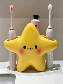 Large Star Smile Face Toothbrush Holder, Durable Countertop Storage Rack, Space-Saving Independent Organizer, Multi-Functional Bathroom Accessory, Suitable For Electric And Manual Toothbrushes, Creative Decor For Bathroom, Washroom, Bedroom, Daily Storage - Multicolor - View 10