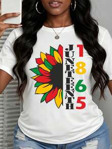 Women's  Plus Size Juneteenth Festival Sunflower Print T Shirt Casual Round Neck Short Sleeve Top Gift Recommendation Versatile Comfortable Top For Holiday Party Wear - 白色 - 查看 6