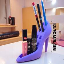 Organizador de maquillaje con tacón alto impreso en 3D, estante decorativo con forma de tacón alto con 8 agujeros para delineador de ojos, lápiz labial, brochas de maquillaje y área de almacenamiento integrada para botellas y frascos pequeños - A - Ver 7