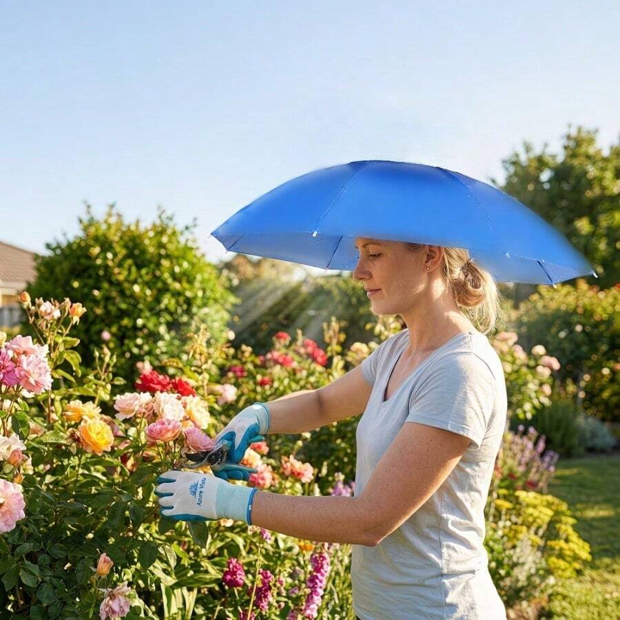 1pc Adjustable Umbrella Hat, Suitable For Fishing, Camping And Gardening, Made Of Windproof ABS Material, With Elastic Collar, Foldable Design, Black Outdoor Adventure Camping Accessory - Multicolor - View 1