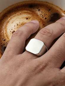 MONALLY Classic Square Plain Band Ring For Men Stainless Steel Chunky Hypoallergenic Tarnish Resistant Ring For Party Daily Hip Hop Style Great Gift Jewelry - Glossy Ring - View 1