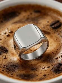MONALLY Classic Square Plain Band Ring For Men Stainless Steel Chunky Hypoallergenic Tarnish Resistant Ring For Party Daily Hip Hop Style Great Gift Jewelry - Glossy Ring - View 7