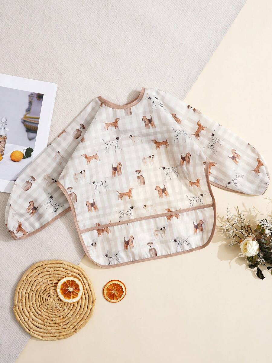 1PC Waterproof Bib,Feeding Bibs Apron For Infant Toddler,Large Pocket Eating Smock 6-36 Months - Multicolor - View 1