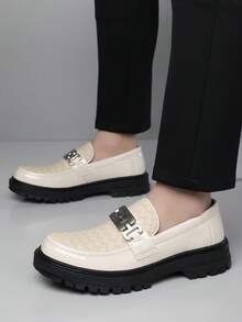 QRLQRL 1 Paar Herren Loafer mit gewebtem Design und Metallschnalle, bequem für Business-Lässig, geeignet für den täglichen Büroalltag - Weiss - Übersicht 4