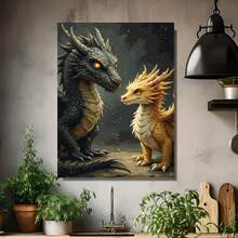 [Uso Artístico Profesional] 1 Kit de Pintar por Números, Dragones Grises y Dorados, Imágenes de Fantasía en Lienzo - Kit de Pintar por Números para Adultos - Fácil para Principiantes, Año Nuevo, Día de San Valentín - Enmarcado - Ver 4