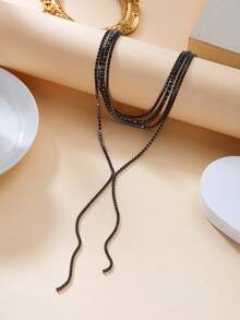 HOTNICE Dây chuyền tua rua dài hình chữ Y sang trọng, nhẹ nhàng, đính kim cương. - màu đen - Xem 3