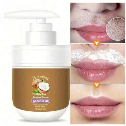 Lip Hair Removal Cream, Gentle And Non-Irritating, Suitable For Underarms, Lips, Arms, Legs, Back And Private Parts, Natural Coconut Extract + Aloe Vera 100g1.75f1.Oz, Long-Lasting Effect