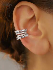 Hihho 1pc Vintage French Fashion Creative Geometric C-Shape Sparkling Zirconia Clip-On Left Or Right Ear Earring For Women, Glamorous Gold/Silver Clip Earring, Luxurious Jewelry Accessory Suitable For Daily, Festival, Party, Best Holiday Gift - C-shaped Ear Clips - View 2