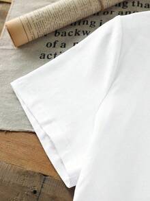 Camiseta de manga corta negra de moda para mujer Howell, con estampado de margaritas y flores dibujadas a mano, casual y fresca para el verano - Blanco - Ver 4