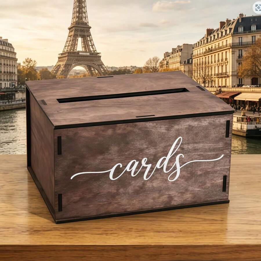 Scatola portacarte da matrimonio in legno vintage, decorata con il testo "Greeting Card", porta-carte regalo in legno marrone con slot per le carte, adatta per matrimoni, festa di nascità, feste di laurea e altri regali - Multicolore - Visualizzare 1