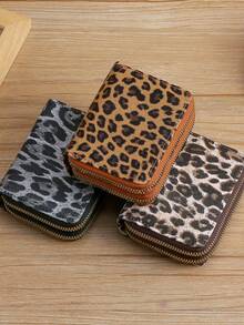 Double Zipper Card Bag Id Holder Caredit Card Holder Cute Purse Leopard Print Short Wallet Woman Coin Purse Coin Pouch,Wallet For Women - Multicolor - View 5