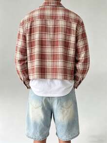Men's Single-Button Casual/Commute Plaid Short Sleeve Shirt - Red - View 4