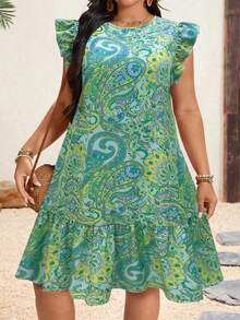 Holidaya Vestido de manga corta con cuello redondo y estampado de anacardo para mujeres de talla grande de vacaciones - Multicolor 2 - Ver 1