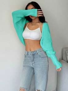 Cárdigan casual para mujer, cómodo y ligero, color sólido, perfecto para looks frescos y relajados en el día a día - Verde - Ver 5