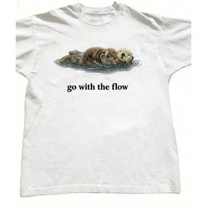 Go With Flow Printed-Shirt Soft Breathable Cotton Casual Loose Top Comfy Summer Tee Outdoors And Travel
