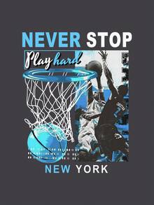 Tenue de sport graphique de basket-ball de New York pour les adolescents garçons, comprenant un t-shirt col rond + short, ensemble d'été confortable - Multicolore - Voir 3