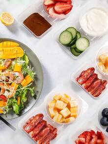20入 2格一次性塑料食物儲存盒附蓋，便攜透明分隔餐盒，適用於零食、剩菜、調味料、備餐、學校、野餐等 - 無色 - 查看 3