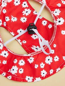 Cute Polyester Windproof And Sun Protection Hat, Red Background With White Flower Pattern, Ear-Exposed Design, Adjustable Anti-Slip, Suitable For Small Pet Dogs To Wear Outdoors All Year Round - Multicolor - View 6