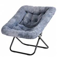 JHK 28IN Cozy Saucer Chairs Soft Faux Fur Large Size Folding Lounge Living Room Padded Seat Metal Frame Reading Chair Furniture - Màu Xám nhạt - Xem 2