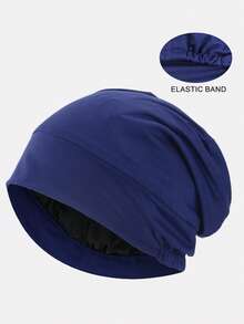 1 Stück Satin-gefütterter Kopftuchkappen für Frauen, Schlafmütze, Beauty-Turban, geeignet für den täglichen Gebrauch, den Strand, Reisen - Navy blau - Übersicht 2