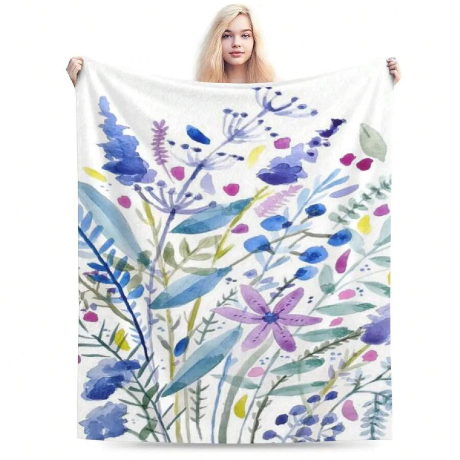 Flowers In Blue And Purple An Ultra-Soft Micro Fleece Blanket - 1 - Ver 1