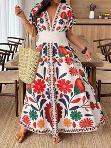Weeklong Vestido de mujer talla grande con cuello en V profundo y estampado aleatorio - Multicolor 11 - Ver 5