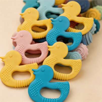 Silicone Teething Toy Ducky, Colorful Cartoon Animal Shaped Teether, Essential Gift For Baby Boys And Girls, Easy To Grip, Baby Shower Gift