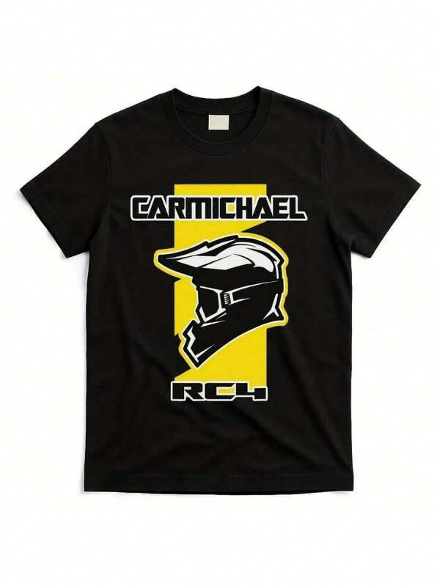 Carmichael Dirt Bike Racing T-shirt Vintage RC4 Hjälm Grafiskt Tryck Mjuk Andningsbar Bomull Unisex Rund Hals T-shirt Sommar - Svart - Visa 1