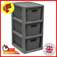 3 Drawer Grey Rattan Effect Commode Stylish Home Office Storage Tower Unit Basket - 1 Drawer - View 5