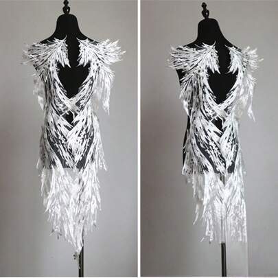 1 pieza Parche de encaje bordado con patrón de plumas blancas y negras largas, decoración de costura para la cola del vestido de novia DIY, 100*23cm