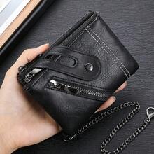 CarrKen New Business Dual Zipper Men's Snap Closure Short Wallet With Chain, Vertical Large Capacity Credit Card Holder, Front Zipper Coin Pocket, Perfect Gift For Him - Multicolor - View 6