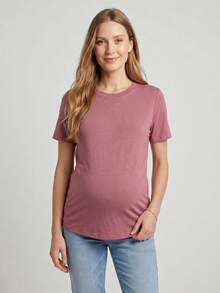 Pregnant Women's Solid Color Round Neck Short Sleeve Casual Versatile T-Shirt Summer - Rusty Rose - View 1