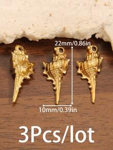3个18K镀金不锈钢海螺吊坠，海洋生物动物造型，适用于珠宝制作、DIY耳环、项链、手链等饰品配件 - 海螺 - 查看 11