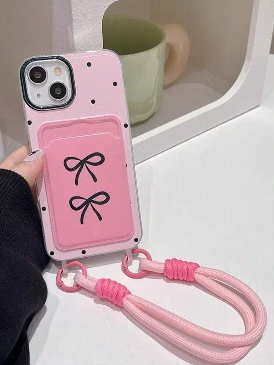 Colorful 3D Flower Lanyard Card Holder Phone Case, Compatible With Iphone 16 Pro Max/ 15 Pro Max, New 11, 12, 14 Pro/13, Creative Soft Protective Cover Compatible With Iphone 17 Pro Max/17/Pro/17 Plus/17, Summer Style - Foundation With Black Bow - View 1