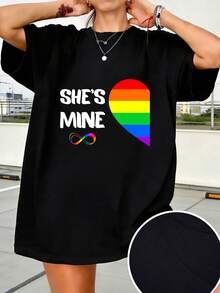 T-shirt uomo, top estivi "I'M Hers She'S Mine" per coppie, T-shirt coordinata con bandiera Pride, 100% cotone, girocollo, manica corta, t-shirt in cotone, completo uomo estivo. - nero - Visualizzare 2
