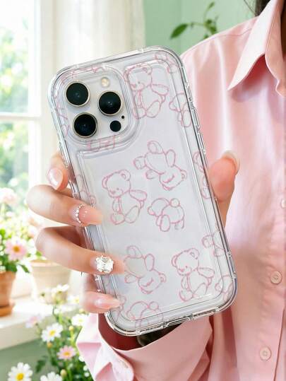 Cute Pink Bear Pattern Phone Case Compatible With IPhone 15/13/16 Pro Max/17 Pro Max/14, Girly Compatible With Samsung Galaxy S24/S25/S23/A55/A54/S25 Ultra/A14/A15
