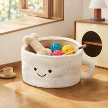 1 pieza Organizador de taza de café/té de piel de imitación blanca, cesta de almacenamiento tejida con cuerda de algodón con tapa, organizador multiusos para decoración del hogar para mascotas, juguetes, aperitivos - Multicolor - Ver 1