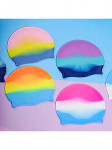1 pieza Gorro de natación para mujer de alta elasticidad y sin ataduras, gorro de natación de silicona unisex para adultos, gorro de natación de silicona de colores - Multicolor - Ver 5