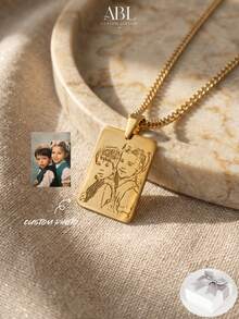 Personalized Photo Engraved Necklace, Custom Photo Engraving, 18K Stainless Steel Necklace, Gold/Silver Portrait Pendant, Personalized Family/Pet Jewelry, Perfect Gift - Multicolor-paperclip Chain - View 1