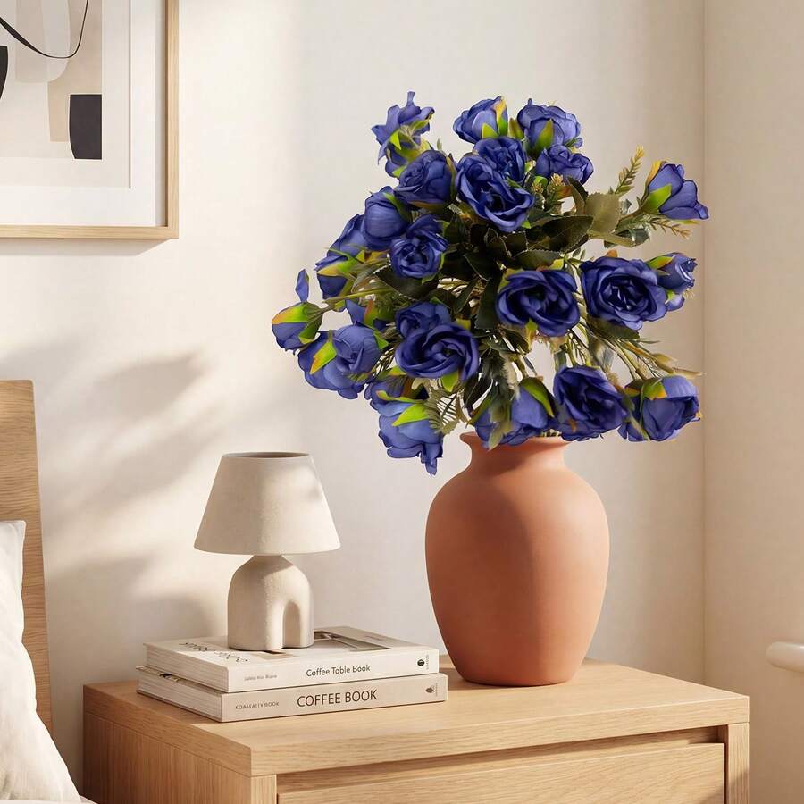 4pcs Lemon Branches, Suitable For Spring Decor, Window Display, Living Room, Bedroom, Bathroom, Kitchen, Wedding, Holiday, Indoor Tabletop Decoration - Chinese Style Peony Bundle In Blue - 4pcs - View 1