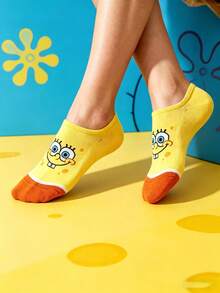 SpongeBob SquarePants 4 đôi tất cổ ngắn in hình hoạt hình ngộ nghĩnh, phù hợp cho mọi mùa. - Nhiều màu - Xem 3
