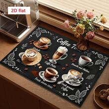 1pc Coffee Themed Blackboard Style Illustration Drying Mat, Absorbing And Draining Pad, Suitable For Dining Table And Cafe, Multipurpose Decor, Home Gift - XYLSD-250 - View 2