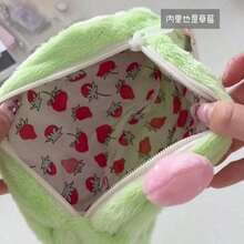 1pc Cute Plush Swiss Roll Pencil Case - Japanese Matcha Strawberry Cake Pattern Cosmetic Bag, Fluffy Stationery Pouch, Girly Style - A - View 5