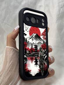 NR122 日本の塔 夕日 赤い月 富士山 桜,対応するPixel 10 9 8 Pro 9A 8A ケース、対応するiPhone17 16 15 14 13 12 11 Pro Max 7 8 16 15 14 Plus 16e 17e 17 Air ケース、フルカメラ保護ソフト TPU ケース、キャンディカラーエンジェルアイラダーマットシリコン肌に優しいタッチフォンケースカバー（女性＆女の子向け） - ブラック - チェックする 2