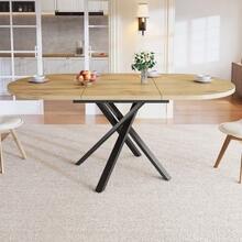 Round Extendable Table With Marble Look - 100 Cm (Extends To 140 Cm) X 75.5 Cm High - With Sturdy Black X-Shaped Metal Frame - Ideal As A Kitchen Table Or Breakfast Table - Natural Color - View 2