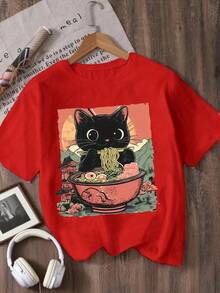 Printed Crew Neck T-Shirt For Girls - Red - View 11