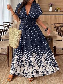 Weeklong Vestido de mujer talla grande con cuello en V profundo y estampado aleatorio - Multicolor 5 - Ver 3